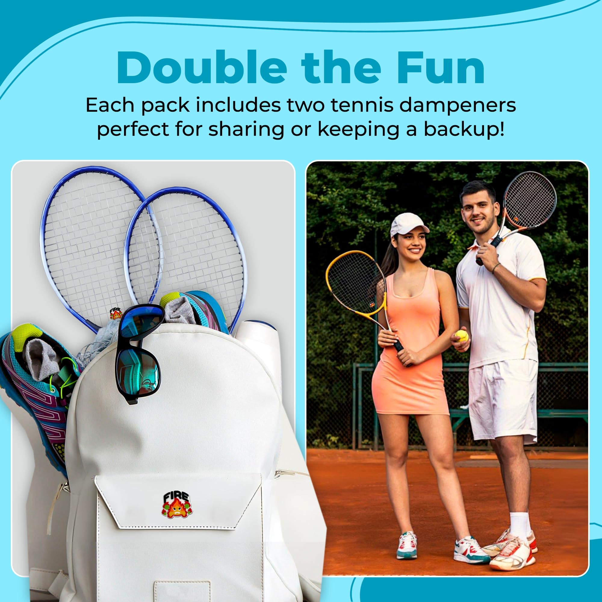 TRESSIS Tennis Racket Dampener - Cute Fun Designs - Vibration & Noise-Reducing Tennis Shock Absorber for Racquets - Secure, Easy-Install Accessories for Players of All Levels