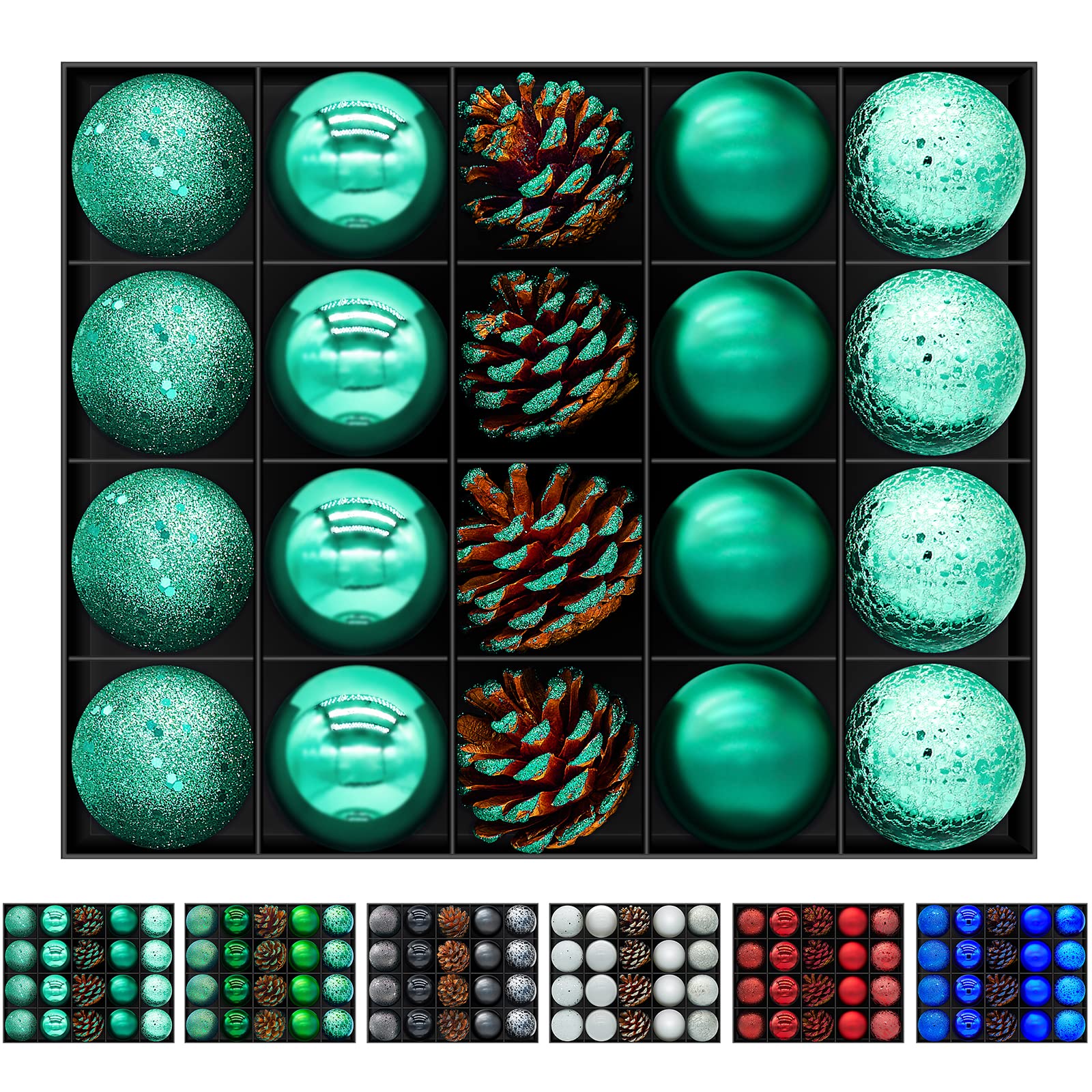 Photo 1 of 20 Pack Christmas Tree Ornaments Set Shatterproof Xmas Balls Baubles Set with Pine Cones Holiday Ornaments Balls for Christmas Decorations (60mm/2.36", Teal) 60mm/2.36" Teal