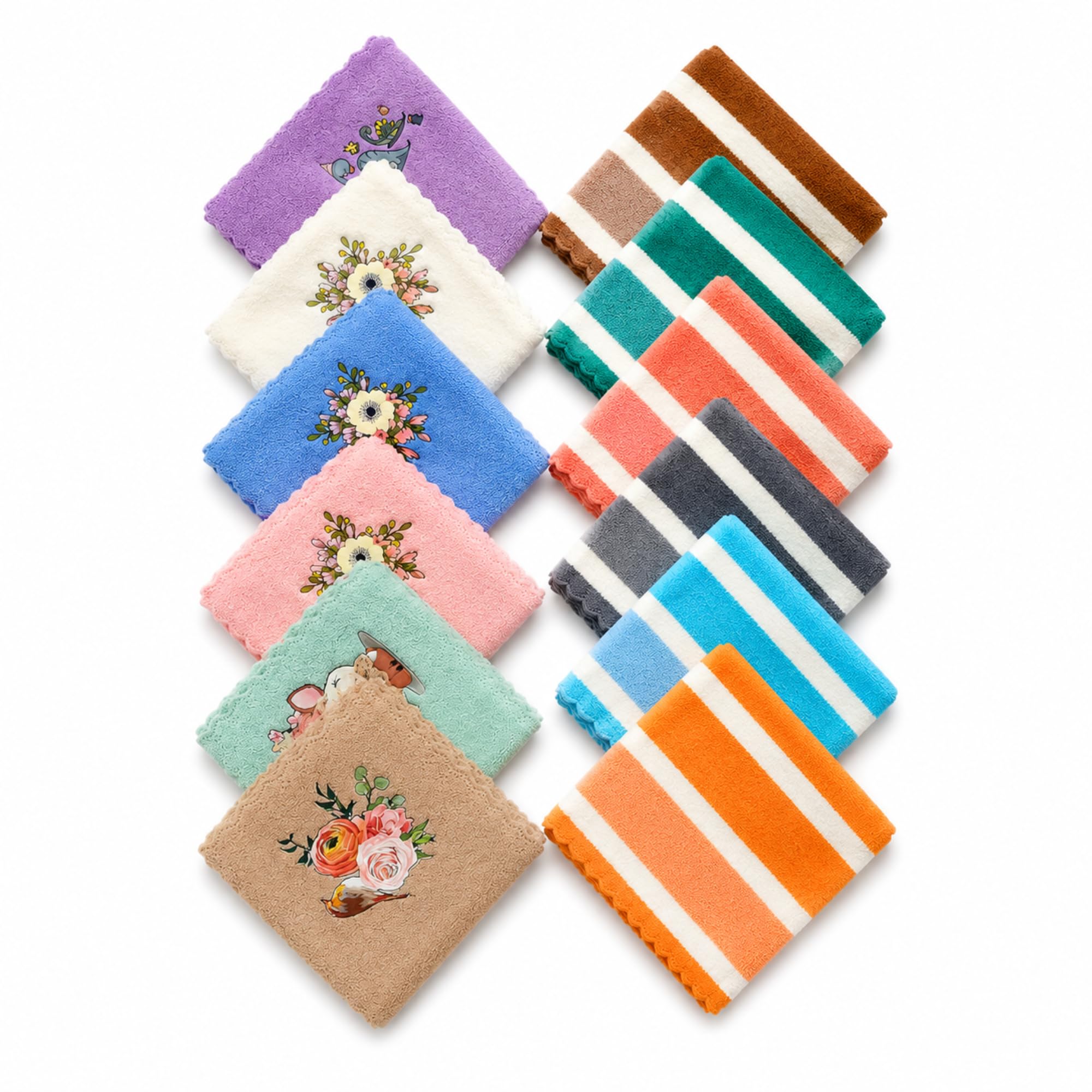 Microfiber Handkerchief for Women | Pack of 12 Soft & Highly Absorbent Hand Towels | Quick Dry Multipurpose Hankies | Assorted Printed & Striped Designs | Multicolor-image-37