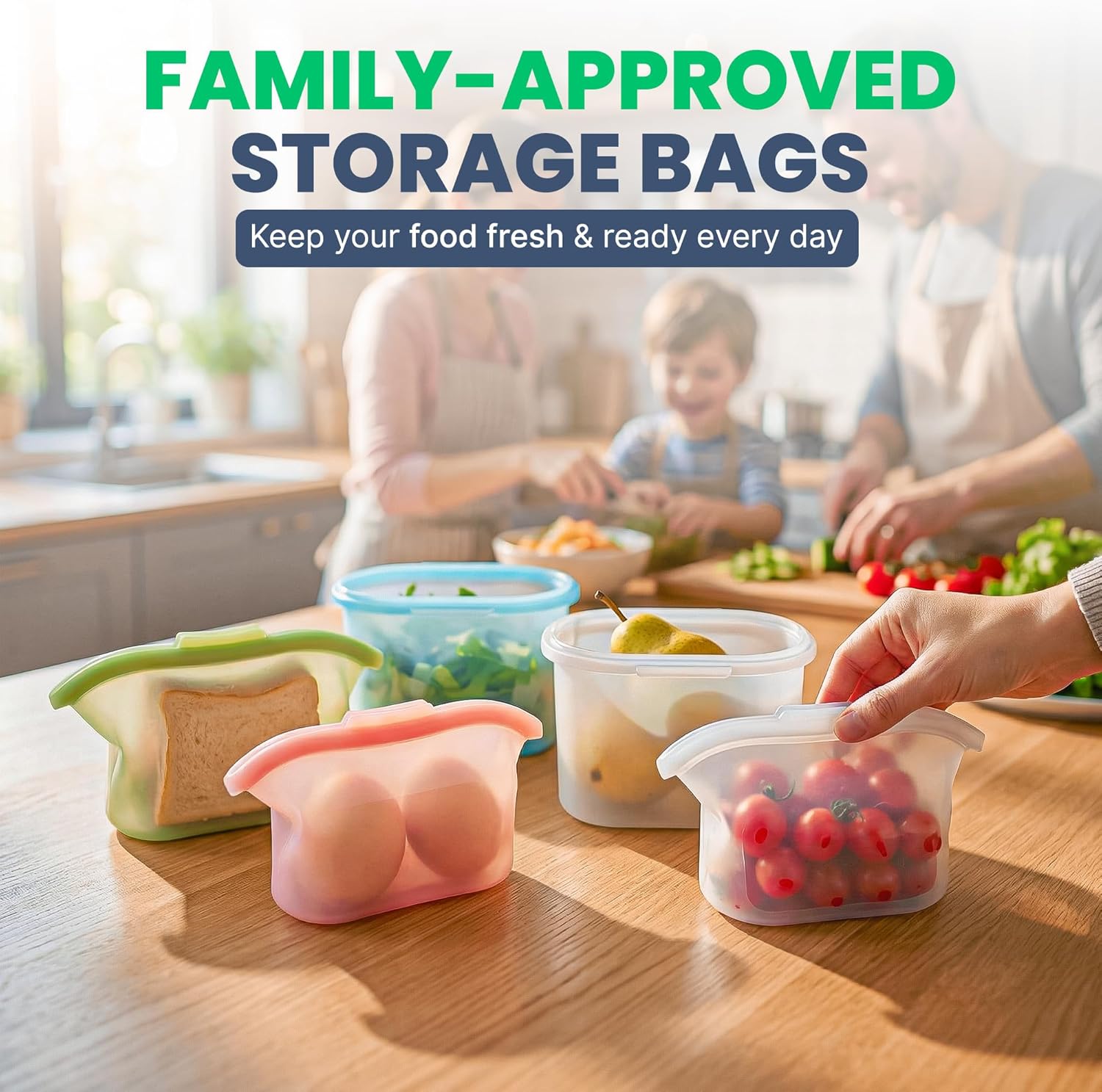 Luviora Extra Thick Reusable Silicone Food Storage Bags, 5 Pack – 4 Cup (1L) Stand Up Leakproof Ziplock, BPA-Free, Dishwasher Safe, Premium Silicone Bags for Meal Prep, Sous Vide & Freezer