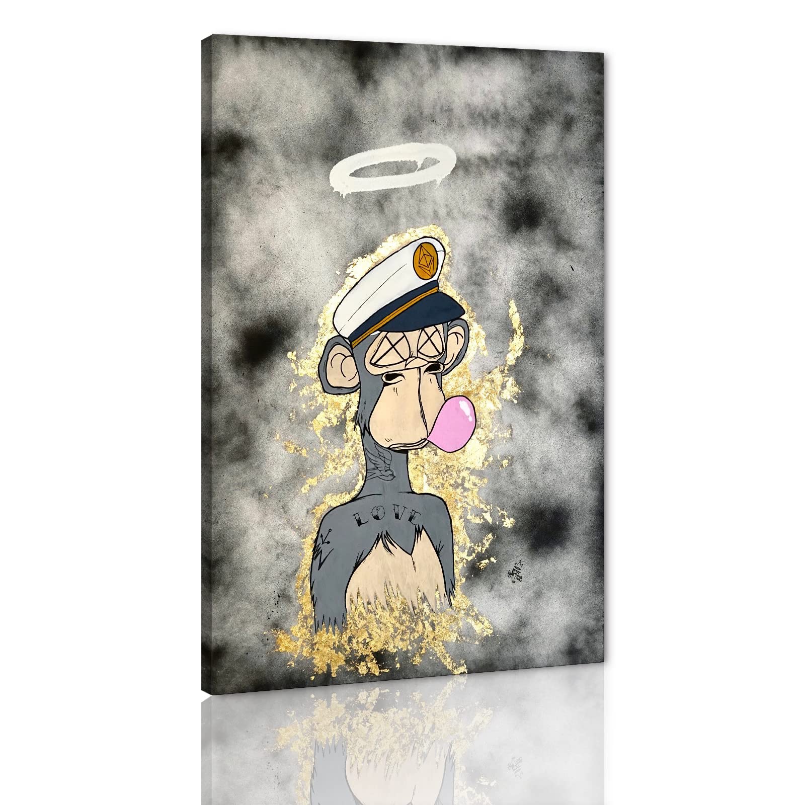 Amazon.com: 酷炫猴子牆藝術- 有趣的動物畫布印刷NFT 猿海報灰色背景猴子圖片牆壁裝飾現代流行繪畫藝術品適用於兒童臥室托兒所浴室