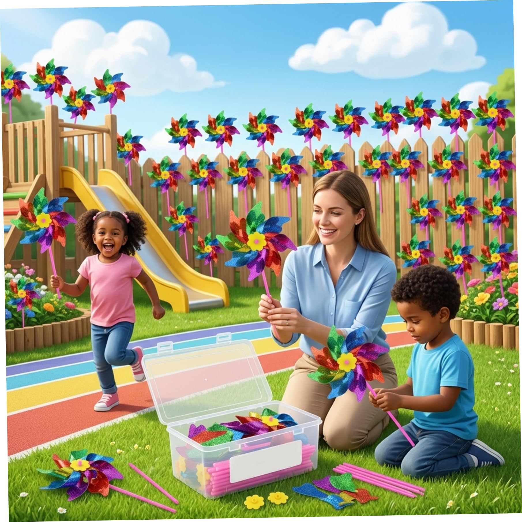 Molinillos de Viento para niños 200 Piezas de molinetes de Bricolaje para niños, Coloridos molinillos de Viento de plástico, decoración de Fiesta de jardín al Aire Libre, Mini Actividades de Aula a