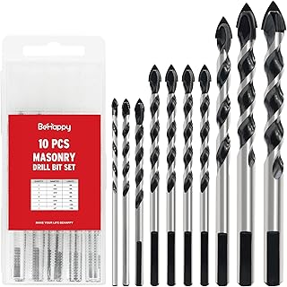 Masonry Drill Bit Set 10Pcs, Concrete Drill Bit Set, Carbide Glass Drill Bit Set for Glass, Brick, Plastic, Cement, Wood, Tile, Ceramic, Industrial Strength Carbide Drill Bit Tip,1/8"-1/2"