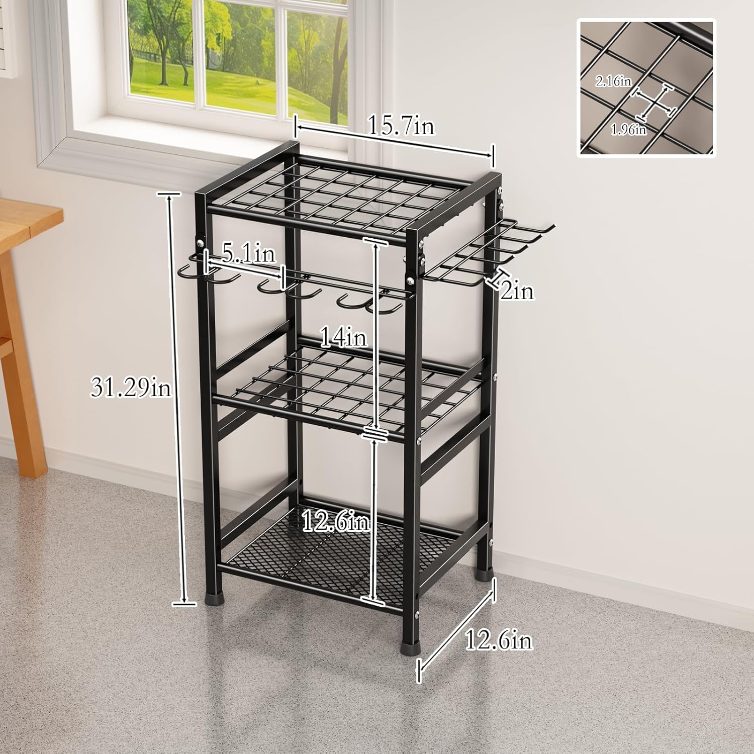 CICUFY Garden Tool Organizer Storage Metal Yard Tool Organizer Heavy Duty Garden Tool Rack Stand with Extra Hooks, Up To 35 Long Handled Shovels/Rakes/Brooms Holder for Garage,Shed,Outdoor(Black)