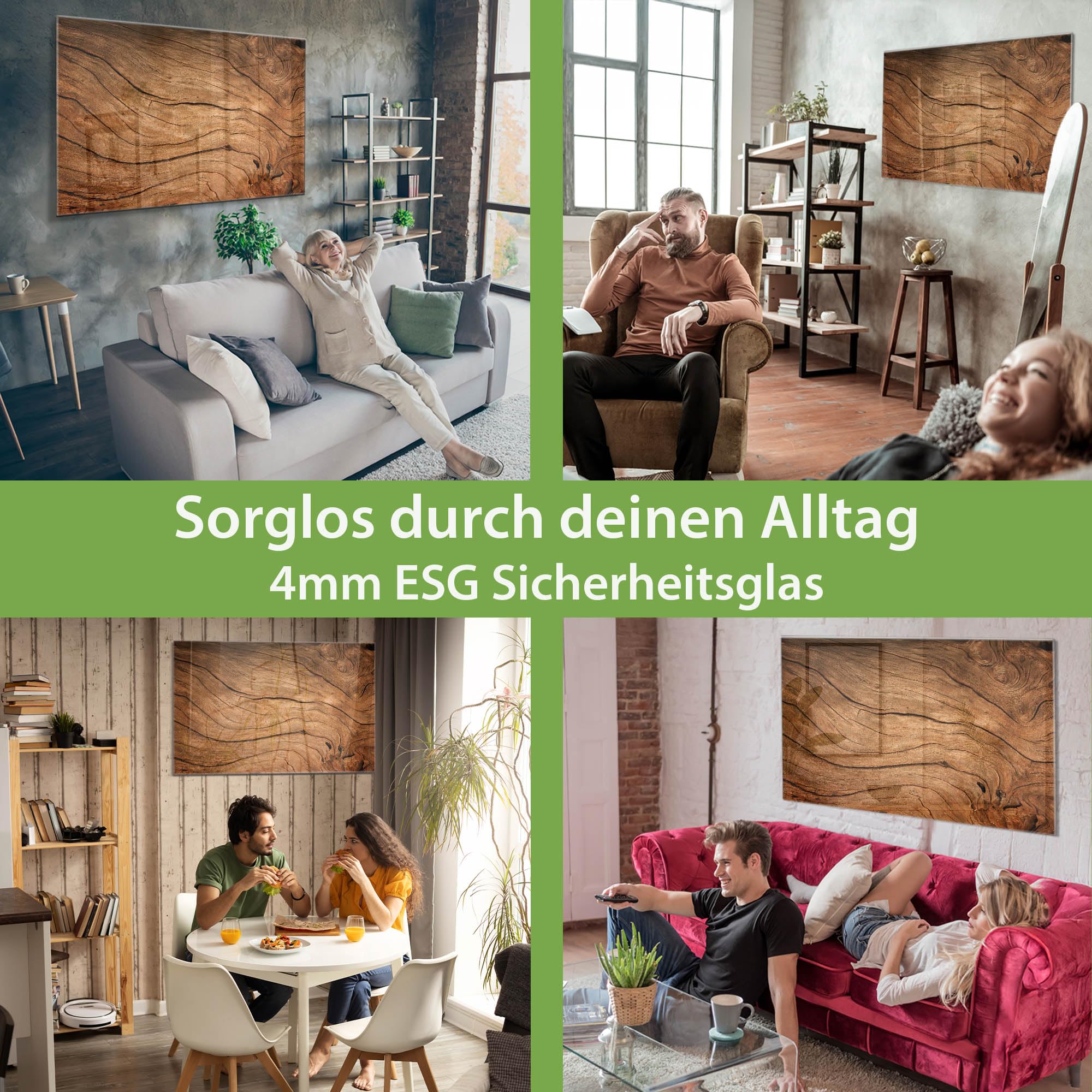 banjado Glas-Magnettafel in 60x40cm für Notizen in Holzoptik