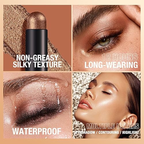 Miniatura 3 de Lucoss Sombra de ojos en barra crema, sombra de ojos brillante y mate, lápices de sombra de ojos impermeables de larga duración, sombra de ojos