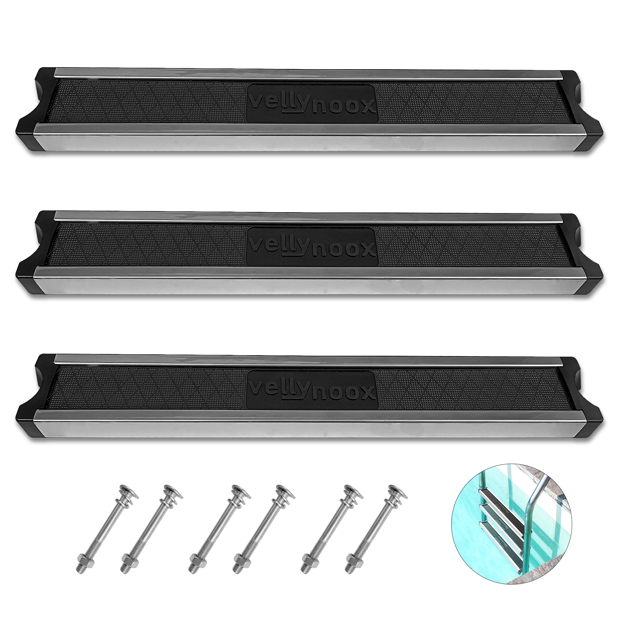 Stainless Steel Pool Ladder Steps Replacement 3-Pack 18.37" Universal Heavy-Duty Swimming Pool Ladder Rung Step with 6 PCS Stainless Steel Bolts for Inground and Above Ground Pools Treads