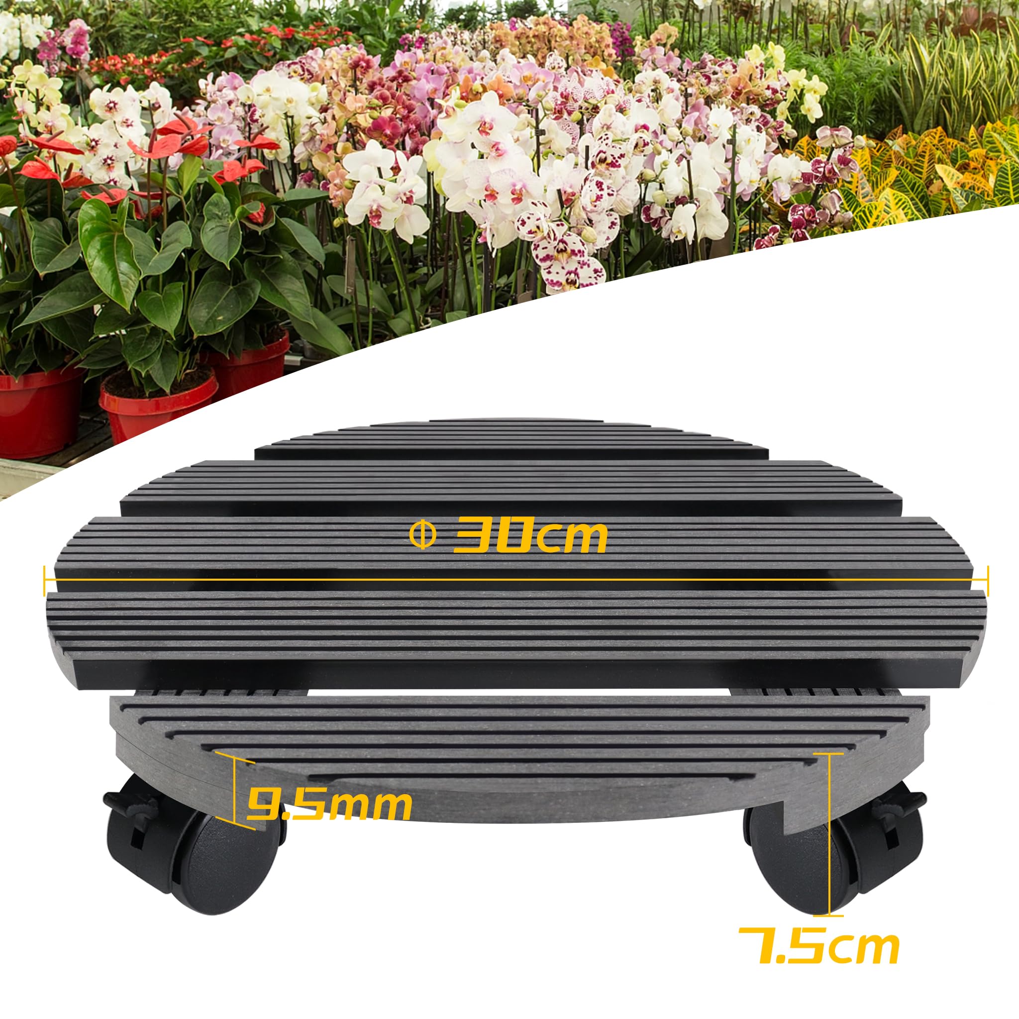 NVIYAM Lot De 2 Roulettes Rondes Pour Plantes De 30 Cm