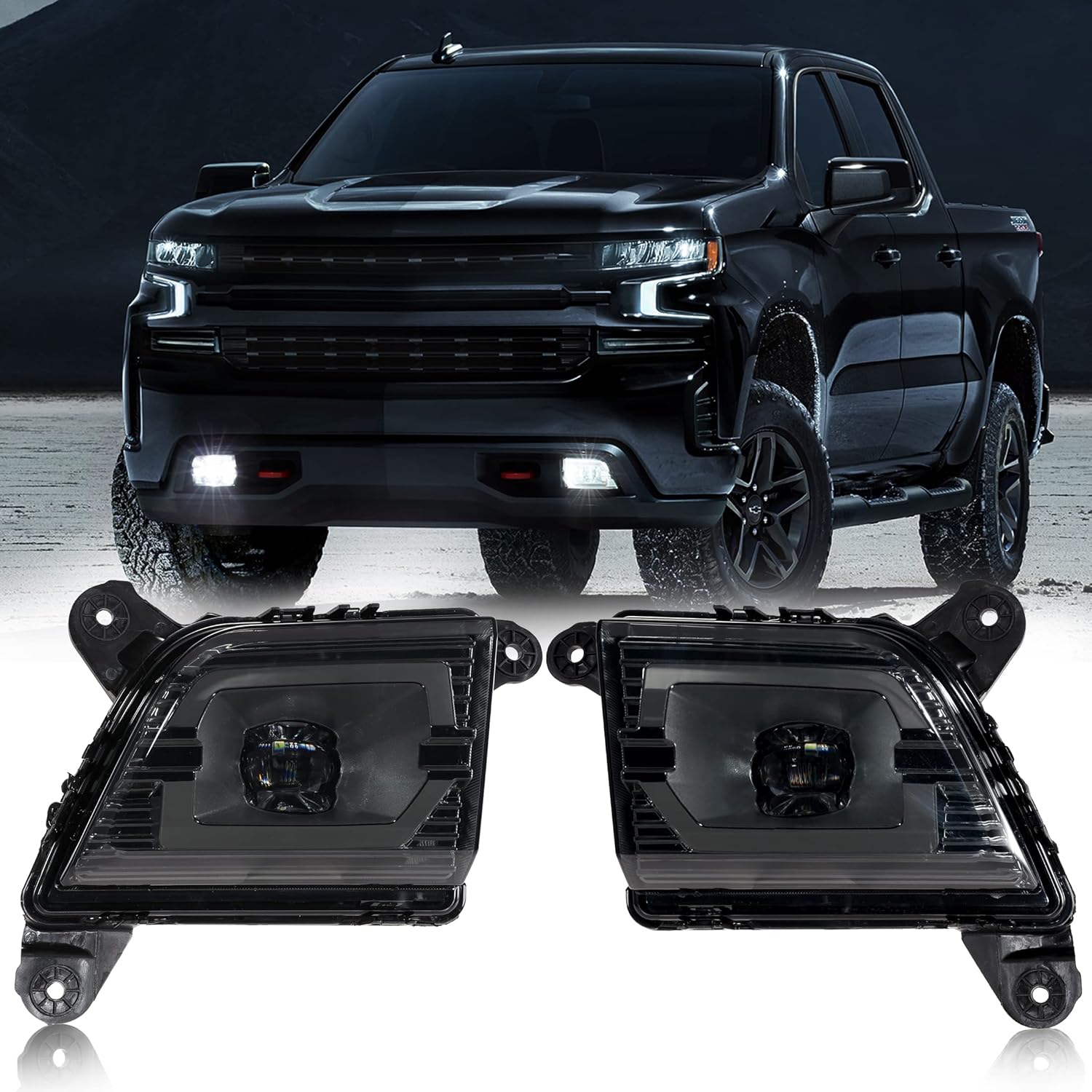AUXMART LED Fog Light with Black Edge Lens Fit for Chevrolet Silverado 1500 2500HD 3500HD 2019-2022 Front Bumper Driving Fog Lamps Wiring Set Black No DRL For Chevrolet Silverado 1500 19-23