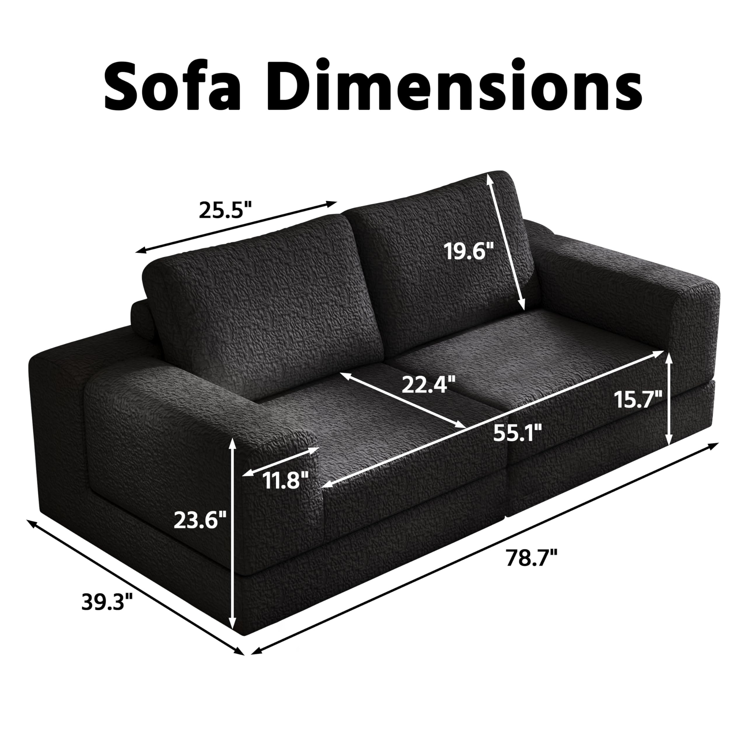 Cloud - Sofá modular modular combinado para sala de estar, sofá modular único de tela de punto con 2 almohadas, sofá modular cómodo de 2 plazas sin montaje (negro) 2