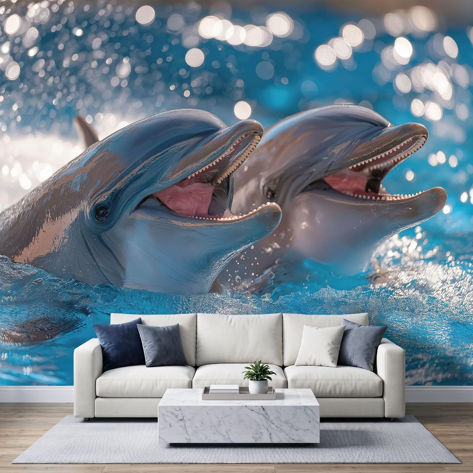 Fototapete Schlafzimmer Wohnzimmer 400x280 cm Meerestier Delfin, Wandtapete Vlies Tapete UV-Beständig Geruchsfrei Vliestapete Panorama Wandbild Wandposter
