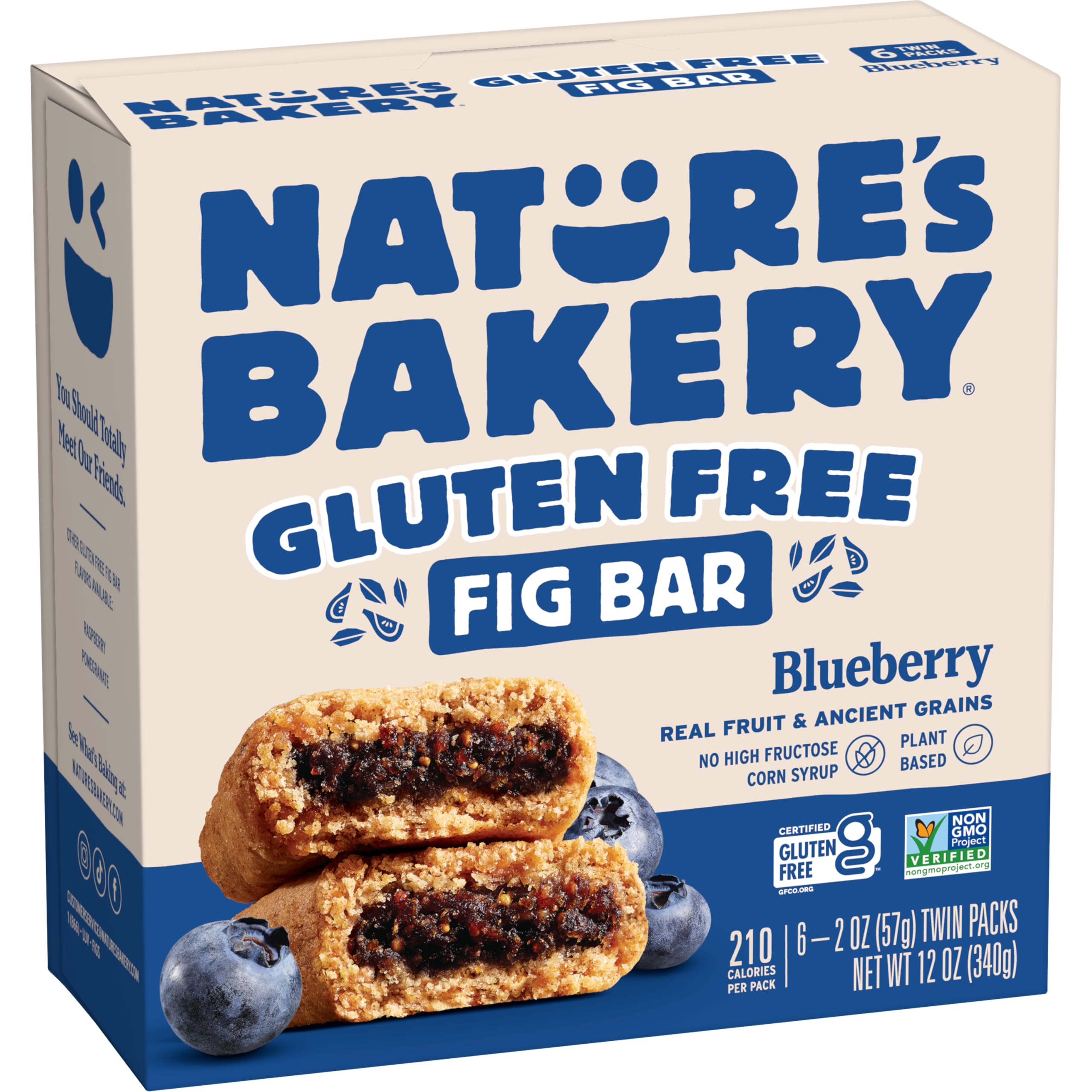 Nature’s Bakery Gluten Free Fig Bars, Blueberry, Real Fruit, Vegan, Non-GMO, Snack Bar, 1 Box With 6 Twin Packs (6 Twin Packs)