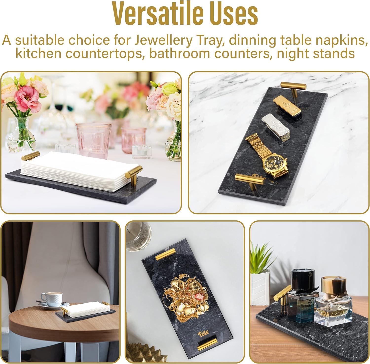 Buy Guest Towel Holder Tray for Bathroom Marble Tray Black