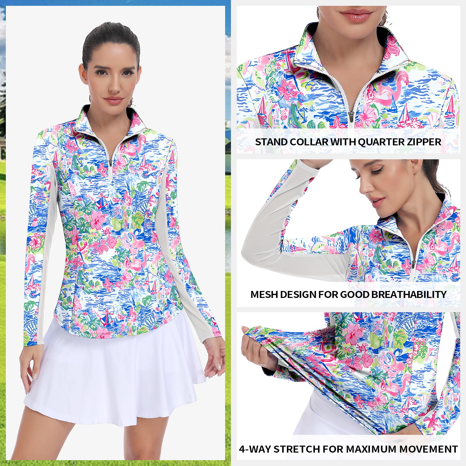 Soneven Sportshirt Damen Langarm Funktionsshirt Sport T-Shirt Langarmshirt Damen Atmungsaktiv 1/4 Zip Laufshirt Slim Fit für Tennis Golf Wandern Yoga Casual