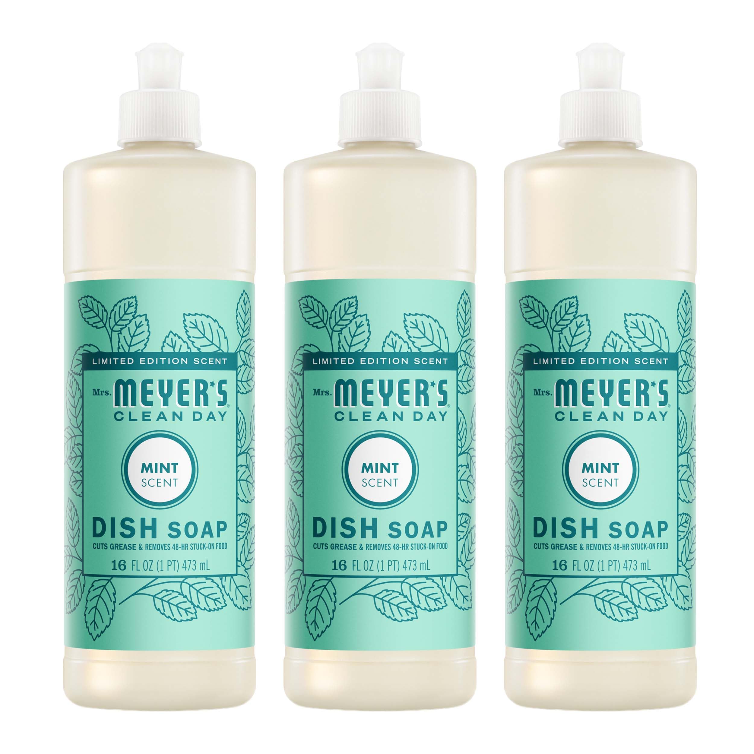 MRS. MEYER'S CLEAN DAY Liquid Dish Soap, Mint, 16 fl oz, 3 Pack