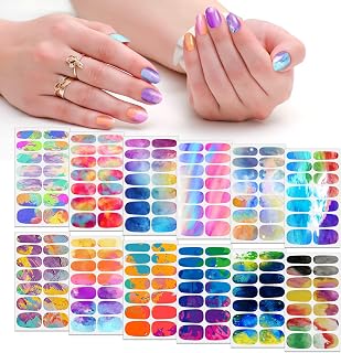 SILPECWEE Nail Polish Strips for Women Clashing Colors Nail Stickers Full Nail Wraps Self Adhesive Nail Sticker Polish Gel Nail Strips with 1pc Nail File (12 Sheets)