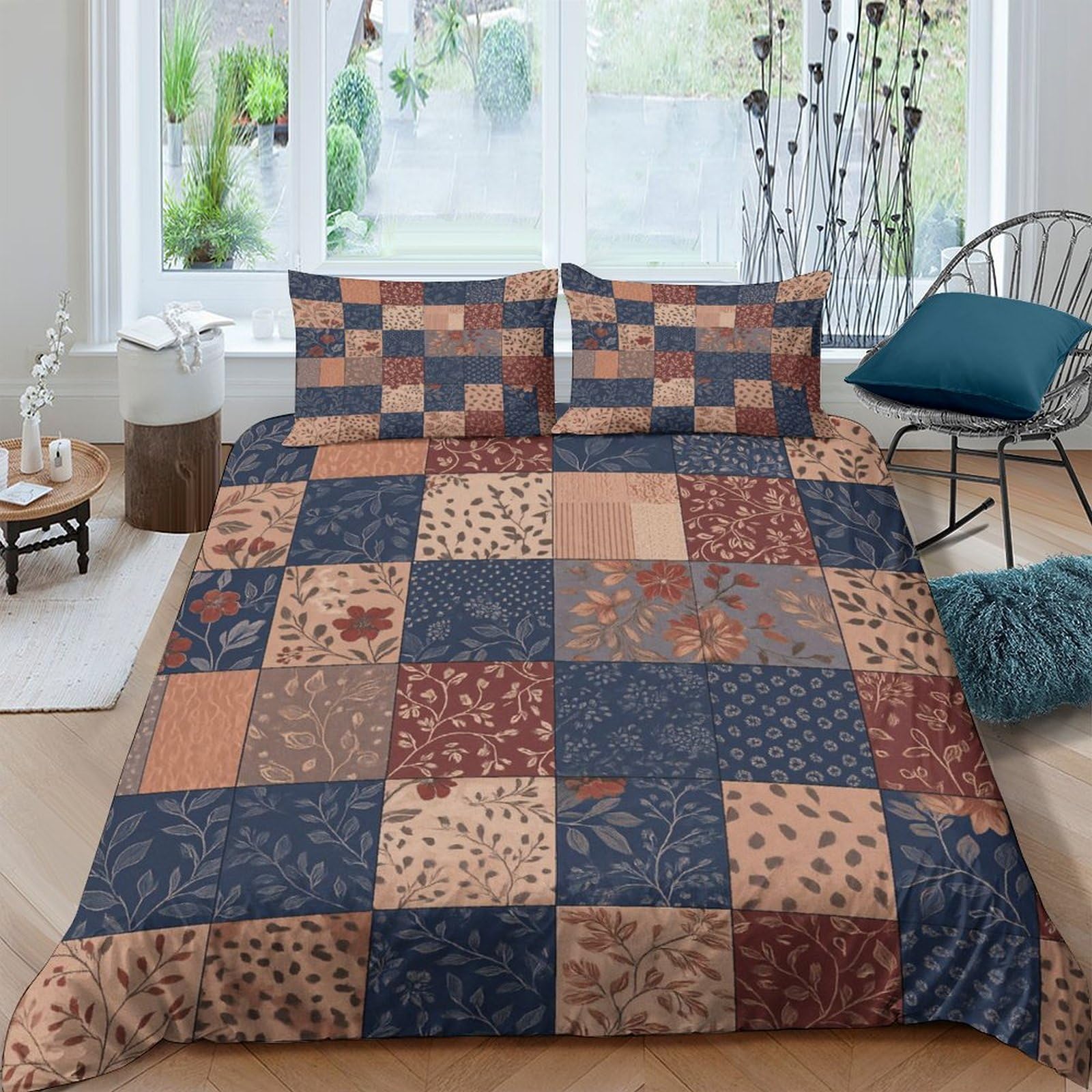 Ctjqhvkz Style-2 3D Printed Patchwork Retro Fitted Sheet Microfiber Soft Breathable Floral Geometric Mattress Cover For Bedroom Decor Single（135X200cm）