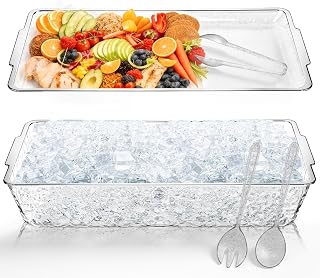 Baderke 1 Set 16" x 9" Chilled Serving Tray for Parties, Silver Glitter