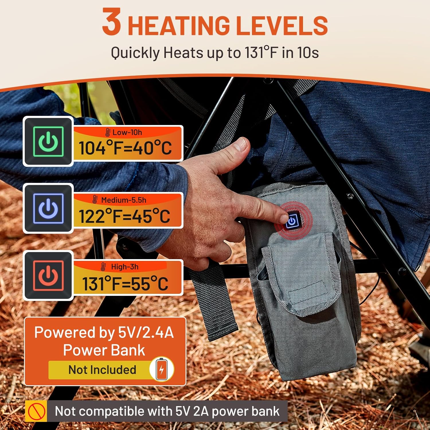 Heating control panel with three temperature settings