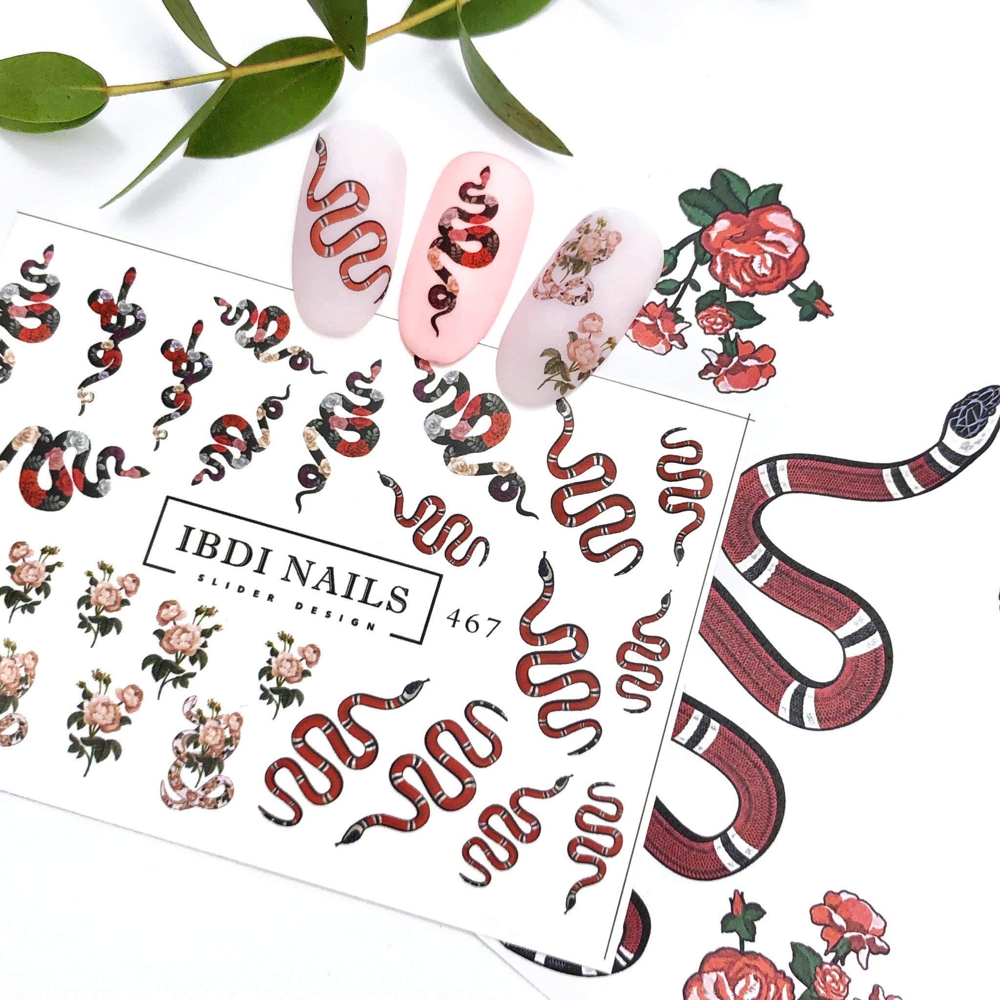 IBDI Snake and Flower nail Decals/Sliders for manicure or pedicure, Decal for nails, Slider for manicures and pedicures, Nail art
