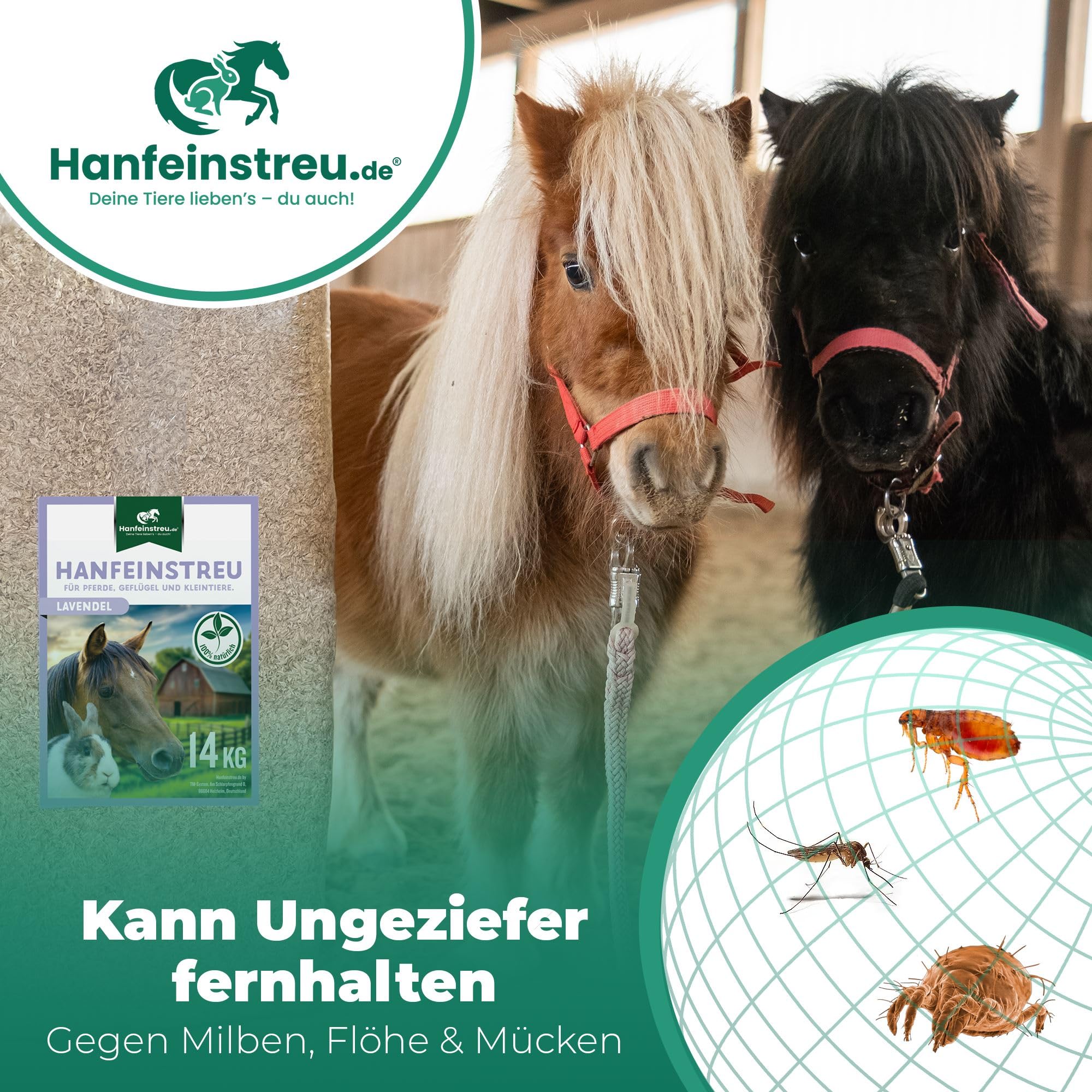 Hanfeinstreu mit Lavendel für Kleintiere, Hühner und Pferde, 100 Liter, 100% Naturprodukt, Extrem Saugfähig, Staubarm, Geruchsbindend, Nachhaltig und Langlebig