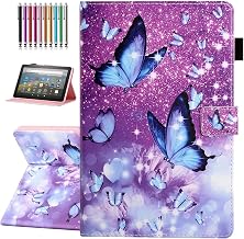 Case for Amazon Fire HD 8 & 8 Plus (12th/10th Generation, 2024/2022/2020 Release) Purple Butterfly | Pen Holder, Premium PU Leather Stand Cover with Smart Auto Wake/Sleep