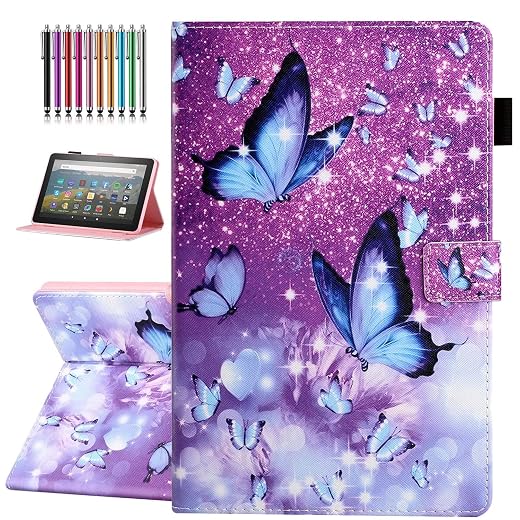 All-new amazon fire hd 8 & 8 plus case (only compatible with 10th generation, 2020 release), not suitable for 7th/8th/9th fire 8, premium pu leather stand cover with smart auto wake/sleep, butterfly