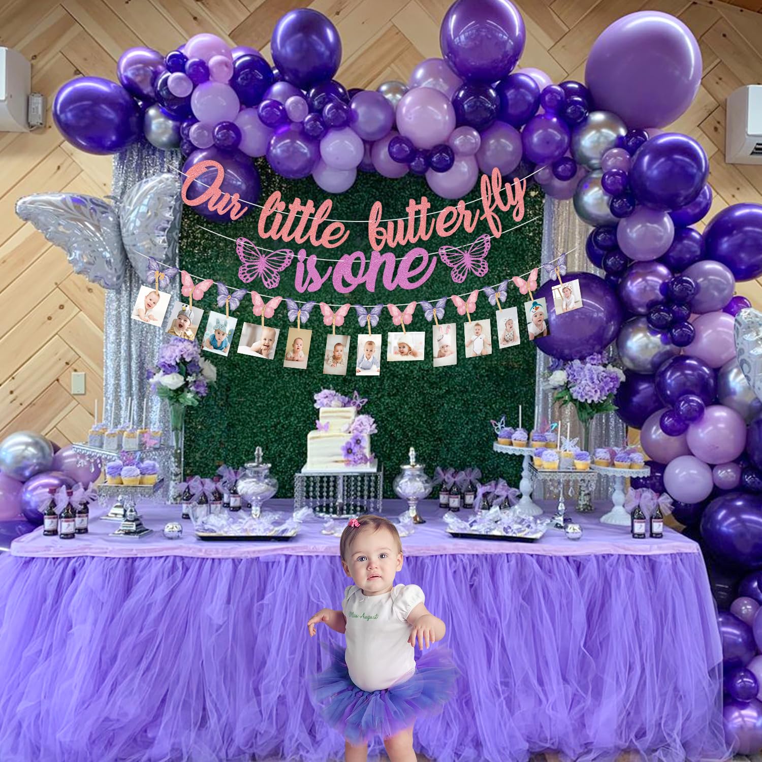 Butterfly 1st Birthday Decorations for Girls Butterfly 1st Birthday Backdrop Party Supplies - Pastel Butterfly Balloon Garland Kit With Gold Butterfly Stickers Garden Floral Spring Birthday Decor