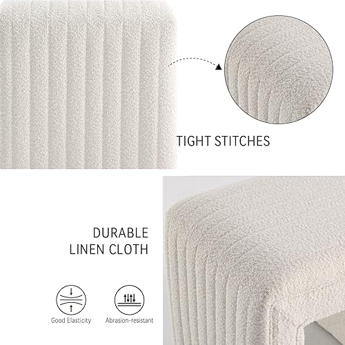 Miniatura 5 de Get Set Style Taburete de tocador, moderno taburete otomano Boucle con patas de madera, sofá, banco, reposapiés, asiento adicional para tocador,