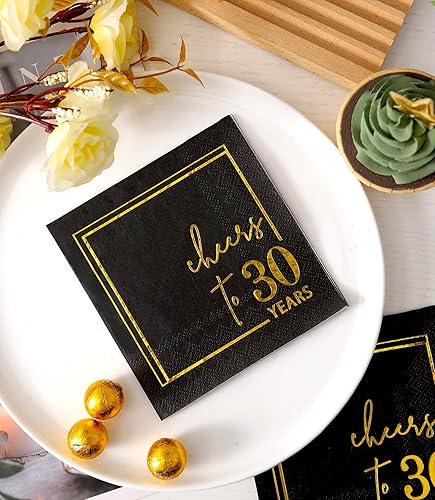 Miniatura 3 de Servilletas de cóctel Cheers to 30 Years  Paquete de 50 servilletas de 3 capas para cumpleaños 30 de 5 x 5 pulgadas, servilletas desechables de