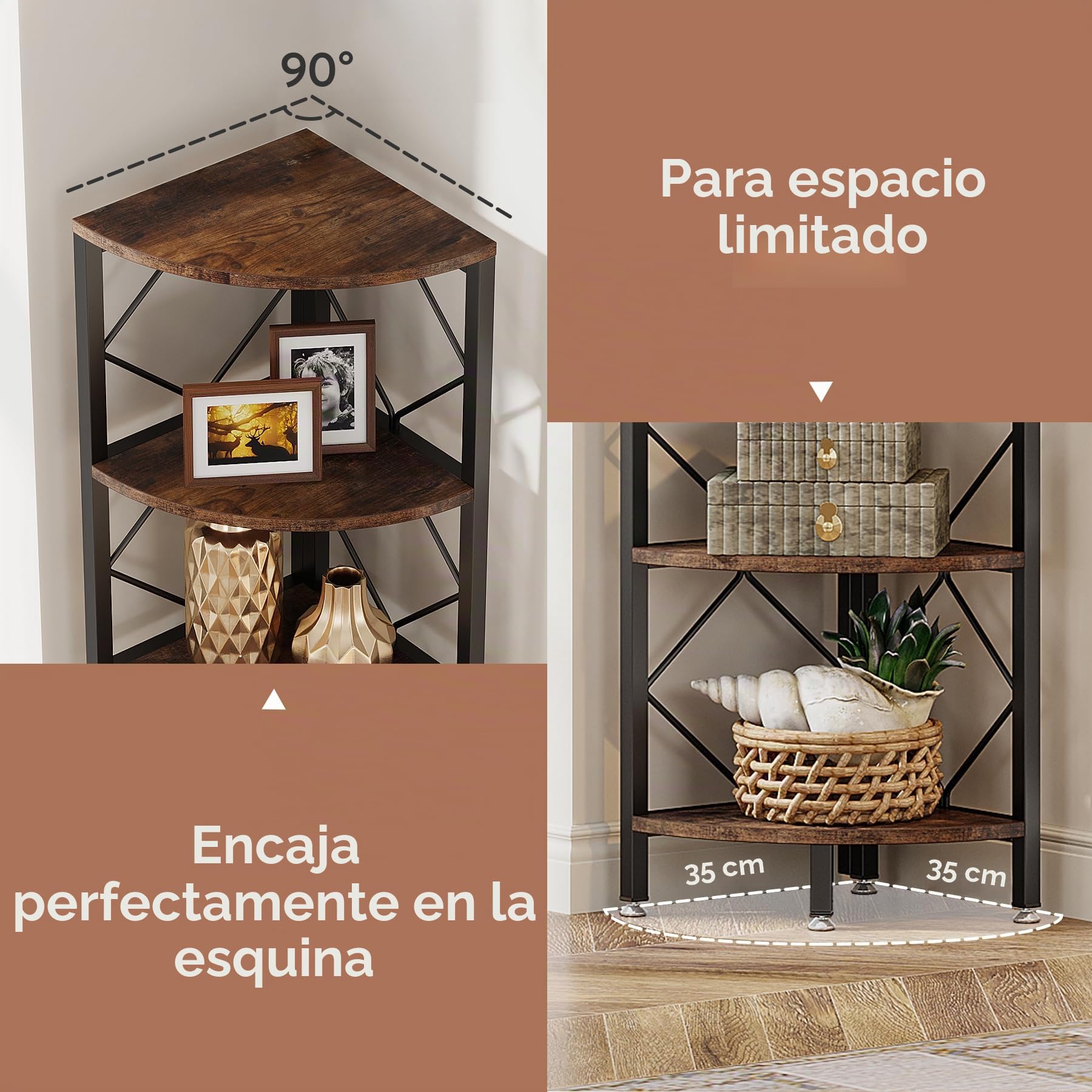 Tribesigns Estante esquinero de 7 Niveles, estantería esquinera Extra Alta de 200 CM, estantería esquinera Industrial Delgada para Espacios pequeños y Estrechos,de Madera para