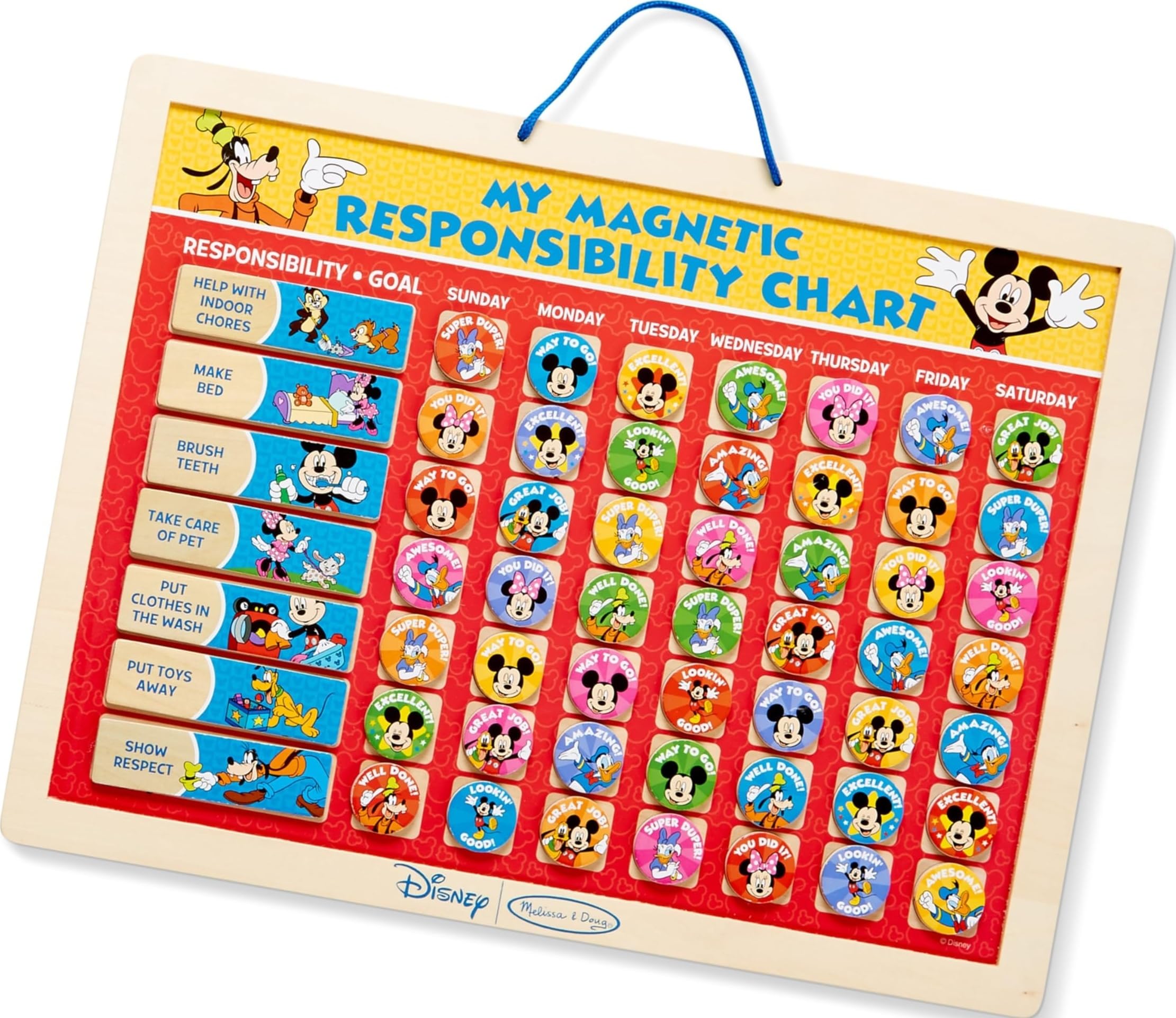 Melissa & Doug Disney Mickey Mouse Clubhouse My Magnetic Responsibility Chart - Rutina para niños pequeños, tabla de recompensas para niños pequeños y niños a partir de 3 años