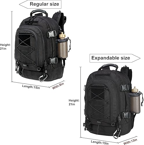 Miniatura 6 de Mochila táctica grande para hombre, mochila militar con sistema de bricolaje para viajes, trabajo, campamento, caza, senderismo, deportes, Negro -,