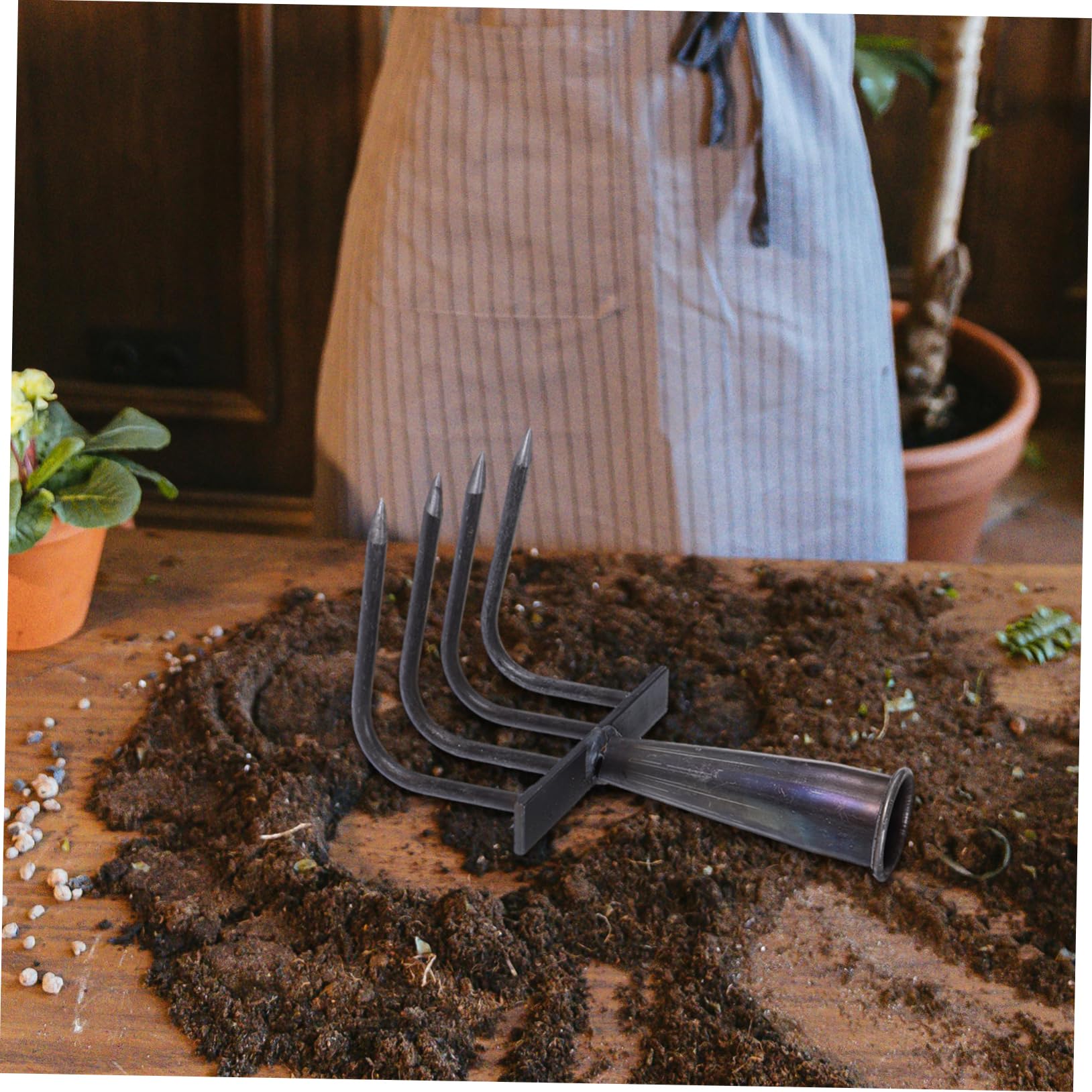 Rastrillo de Acero Inoxidable para jardinería, rastrillo de Hojas Extensible con púas para Mantenimiento de césped, para Trabajos y jardinería.