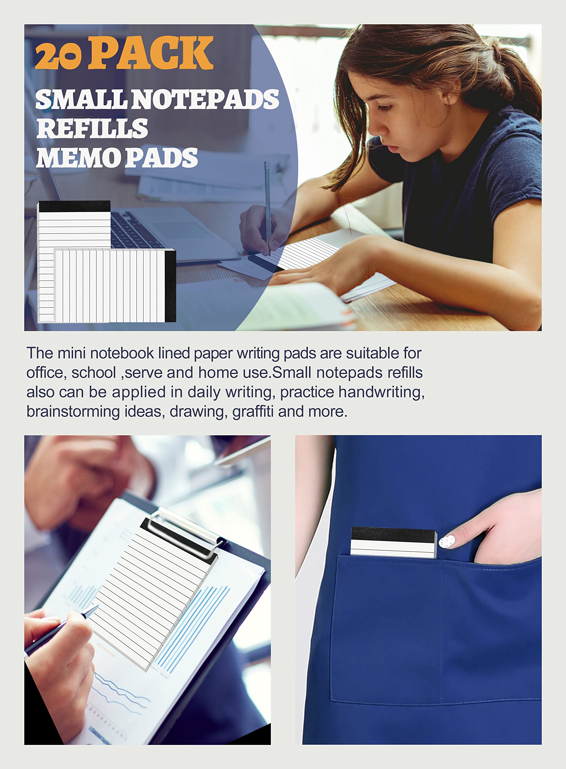 Marte Vanci 2 Refill Pads Writing Notepad Notebook Refillable Paper For Clipboard 50 Sheets A4 Lined Refill Paper For Conference Folder