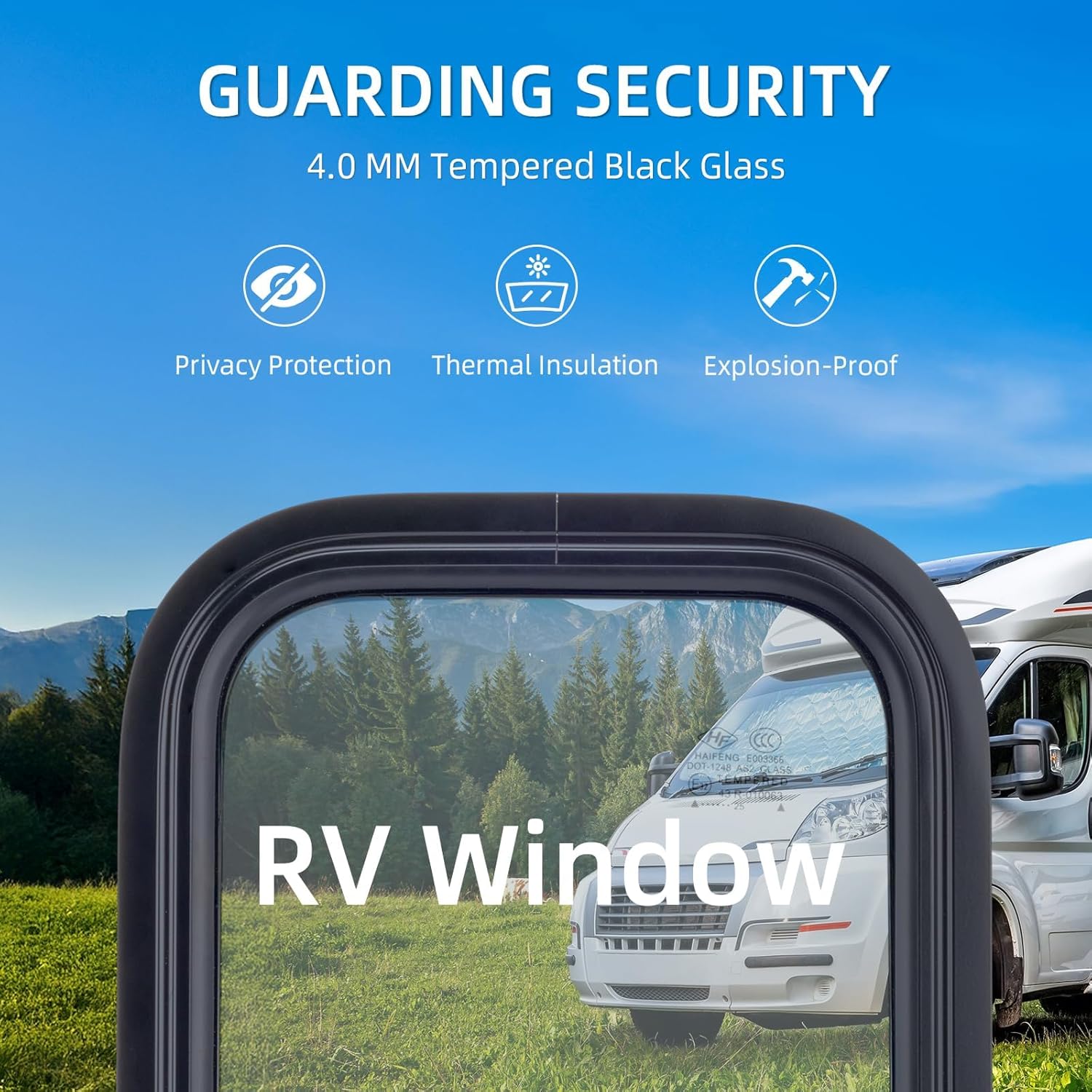 RV Window for Trailer Camper, 12" W x 24" H Vertical RV Window with Net Screen and Trim Ring for 15/16" to 1-3/5" Thick Walls RV Window for Cargo Trailer Camper, DOT Approved