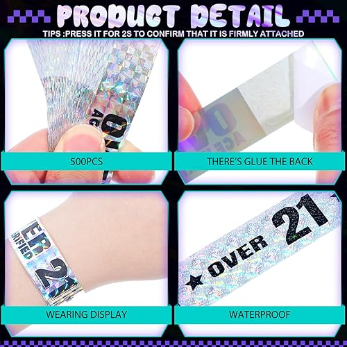 Miniatura 4 de 500 pulseras de más de 21 pulseras holográficas para eventos, pulseras de plástico para fiestas, pulseras impermeables para eventos, conciertos,