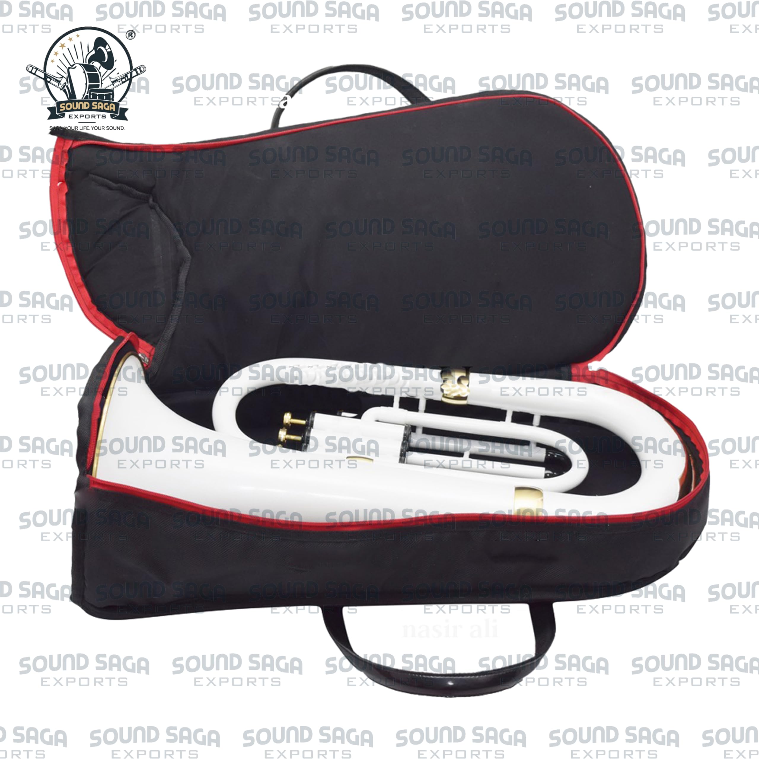 Bb - Instrumento musical de latón de 3 válvulas con boquilla y funda de transporte dura, instrumento de viento de latón, estudiante y principiante, banda escolar, orquesta y banda de marcha (blanco)