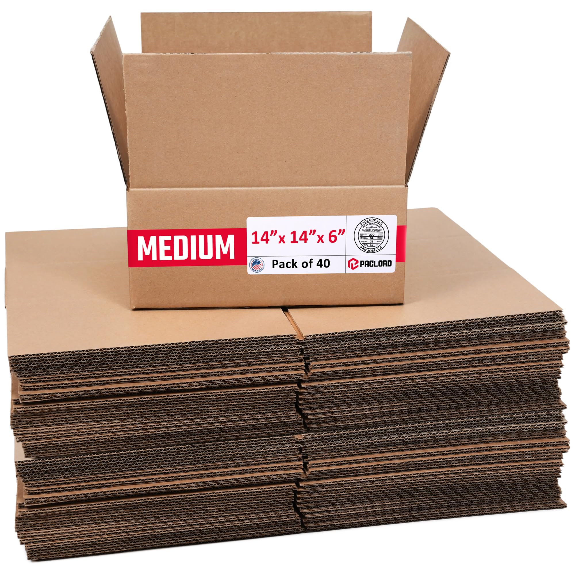 Medium Cardboard Boxes 14"L x 14"W x 6"H (Pack of 40) - USA-Made Packing Boxes for Moving, Shipping, or Storage - USPS, UPS, FedEx Approved - Professional Packing Supplies for Moving | USA-Made Packing Boxes for Moving, Shipping, or Storage - USPS, UPS, FedEx Approved - Professional Packing Supplies