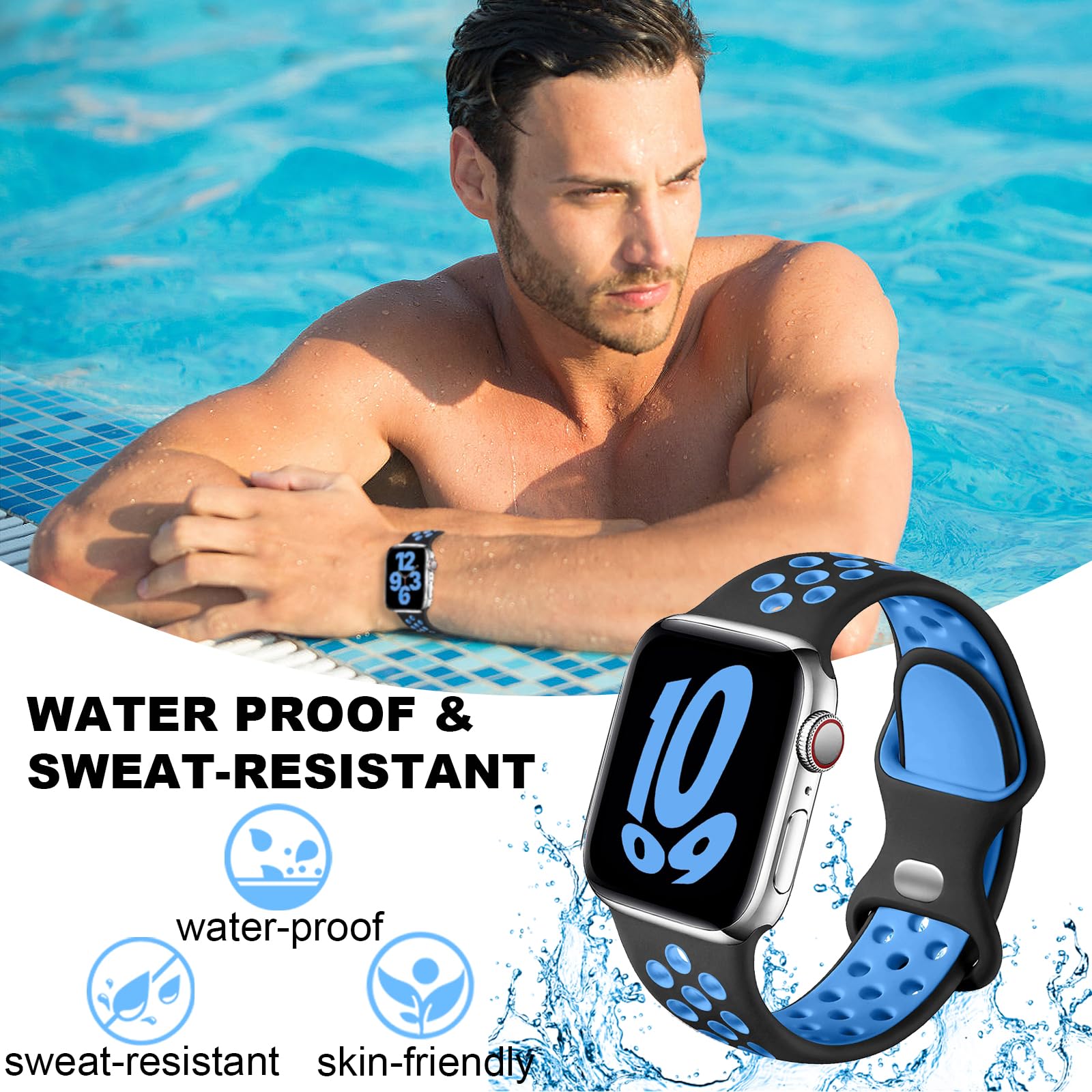 Gulemfy Compatibile per Apple Watch Cinturino - Cinturino 44mm 42mm 45mm 49mm 38mm 40mm 41mm, Sportiva Cinturini Silicone Morbido e Traspirante per iWatch Series SE 8 7 6 5 4 3 Ultra