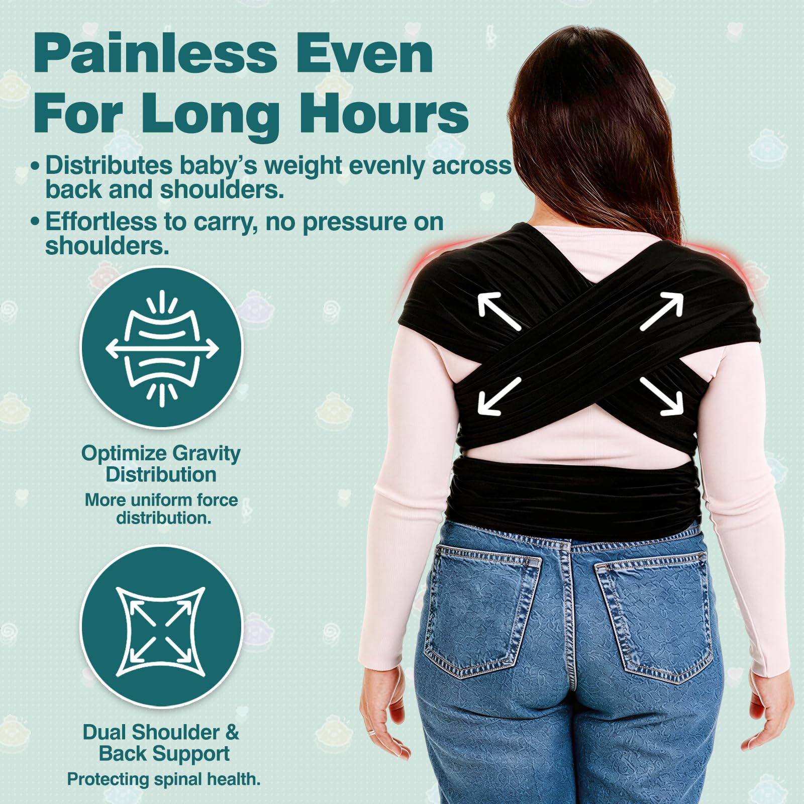 Fular Portabebé para recién nacidos, Pañuelo Porteo Ergonómico, Bufanda de transporte manos libres ligera, Porta Bebés de Tela Suave y Elástico, Fular Porteo Mochila multiusos apropiada hasta 15 kg - 5