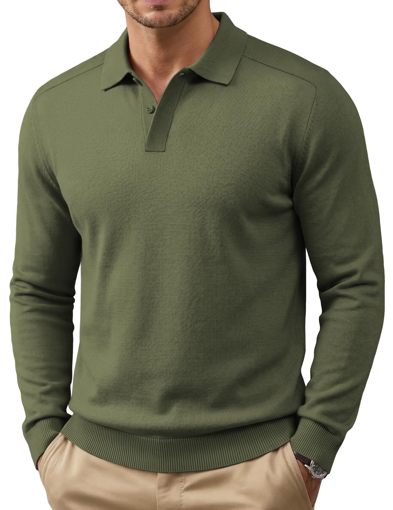 COOFANDY Mens Knit Polo Sweater Long Sleeve Polo Collared Pullover Sweaters