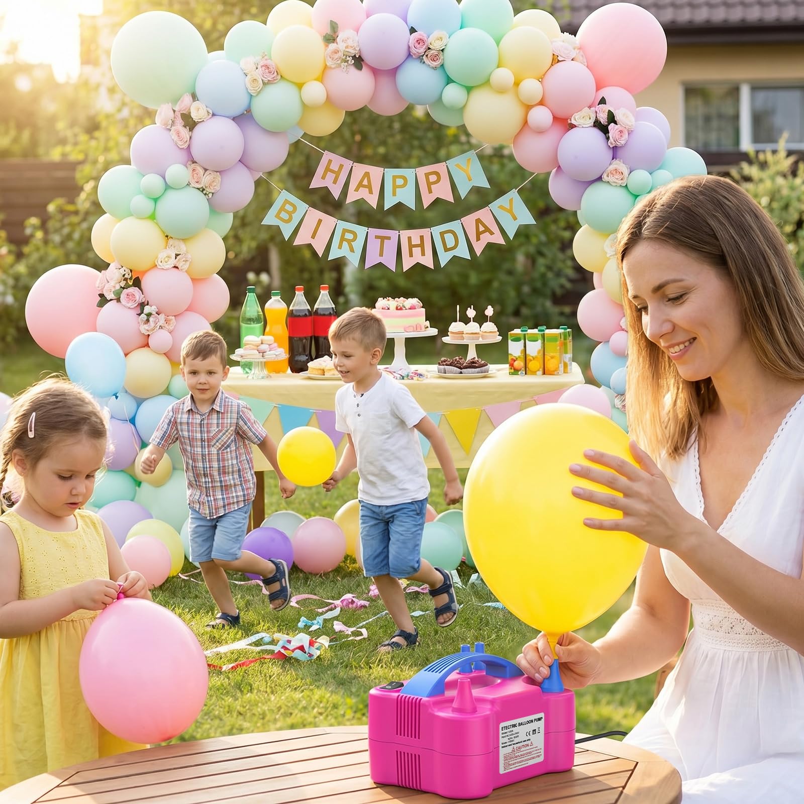 PlusFive Ballonbogen mit Luftpumpe Elektrisch 600W, 2,7M Verstellbarer Luftballon Bogen & Luftballonpumpe Set für Party, Hochzeit und Geburtstag Dekoration