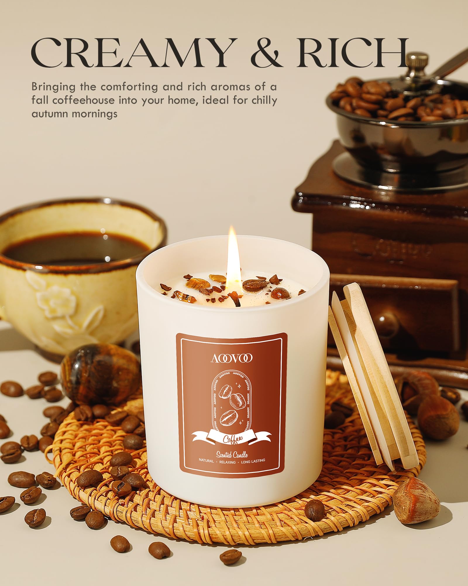 Candele profumate per caffè macchiato da donna, candela per aromaterapia con cristalli all'interno, 284 ml, durata di combustione 60 ore, candele di soia per la casa, regalo di compleanno, San