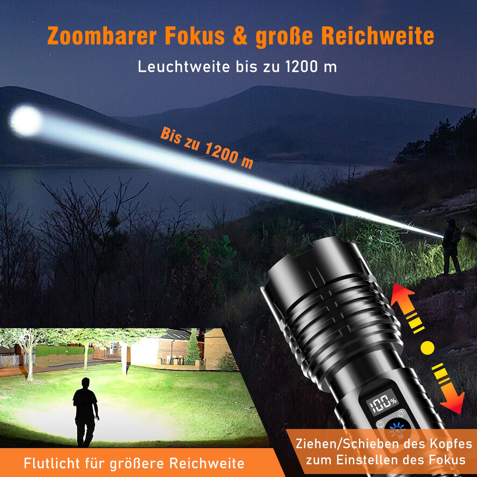 Shadowhawk Taschenlampe LED Aufladbar Extrem Hell, 20000 Lumen Taschenlampen Batteriebetrieben USB, XHM77.2 Taktische Taschenlampe Starke, Wasserdicht Flashlight Torch für Outdoor Notfälle Camping
