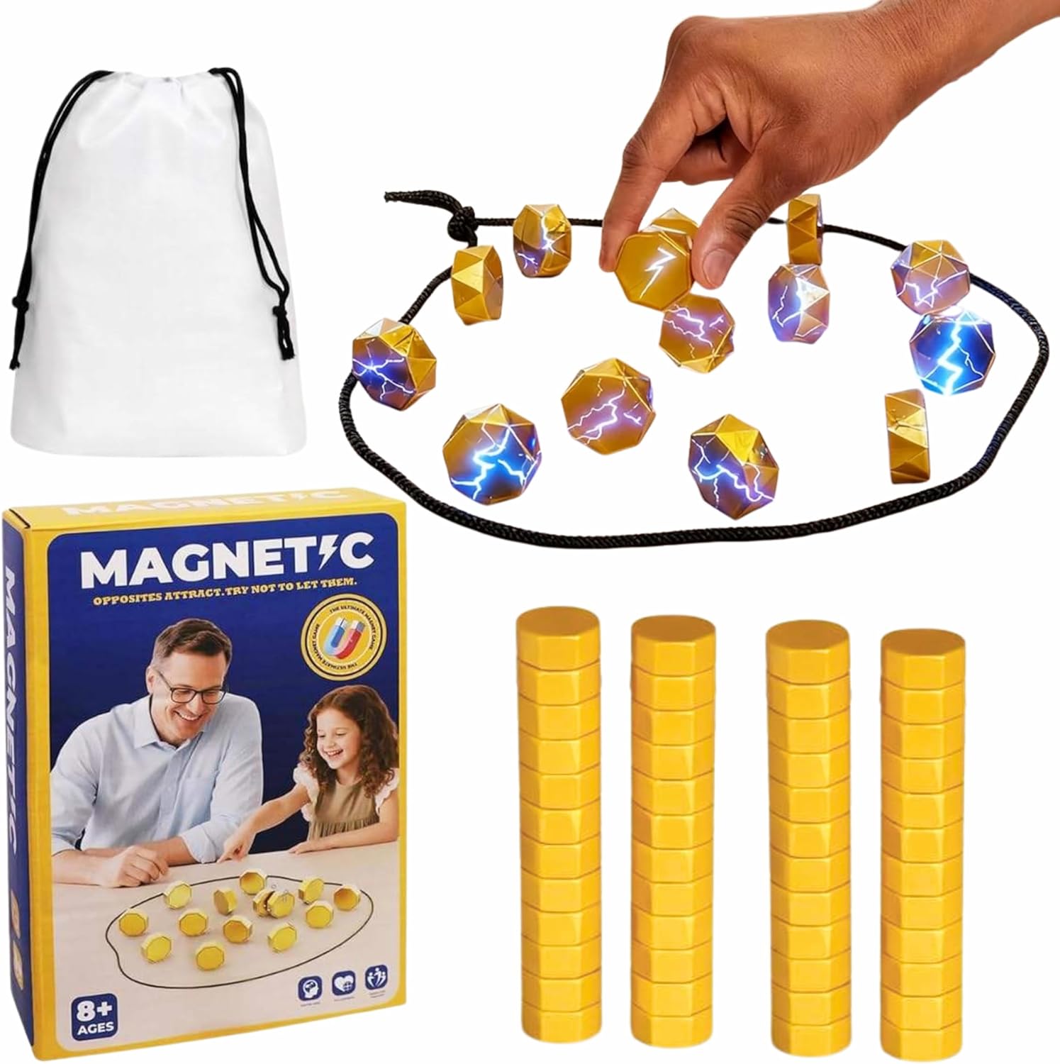 Magnetic Chess Game with 24PC Stones | Strings & Storage Bag | Portable Multiplayer Logic Training Board Game, Magnet Games with String, 2-in-1 Player, Travel Game