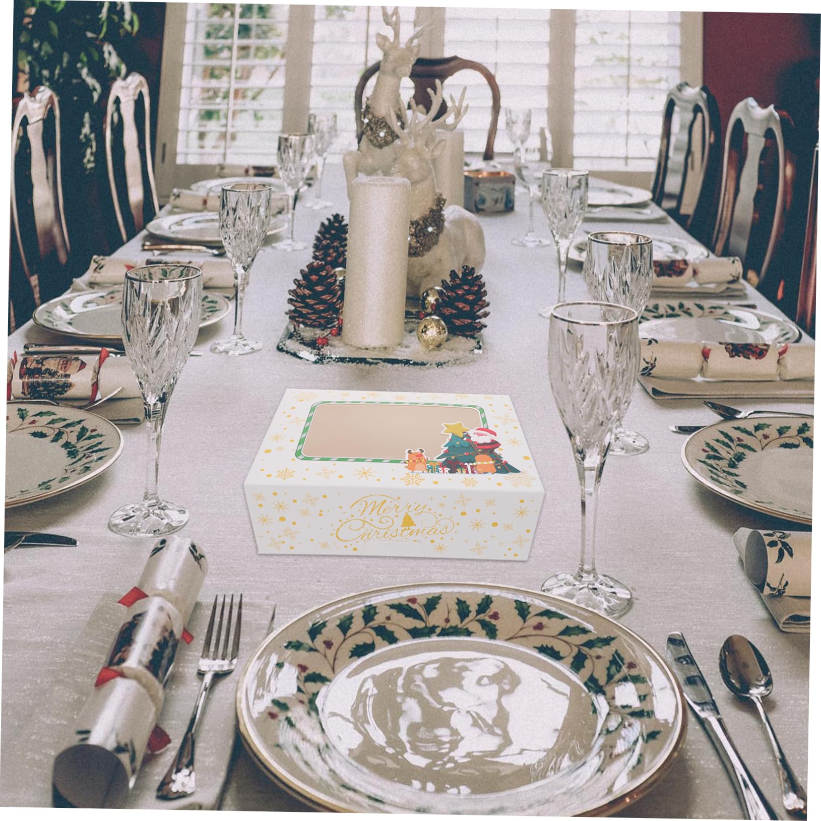 Gatuida 12pcs Box Christmas Pastry Box Loaf Cake Candy Pouch for Christmas Mini Cake Container Christmas Party Favor Holders Bakery Boxes with Window Dessert Baking Box White Cardboard