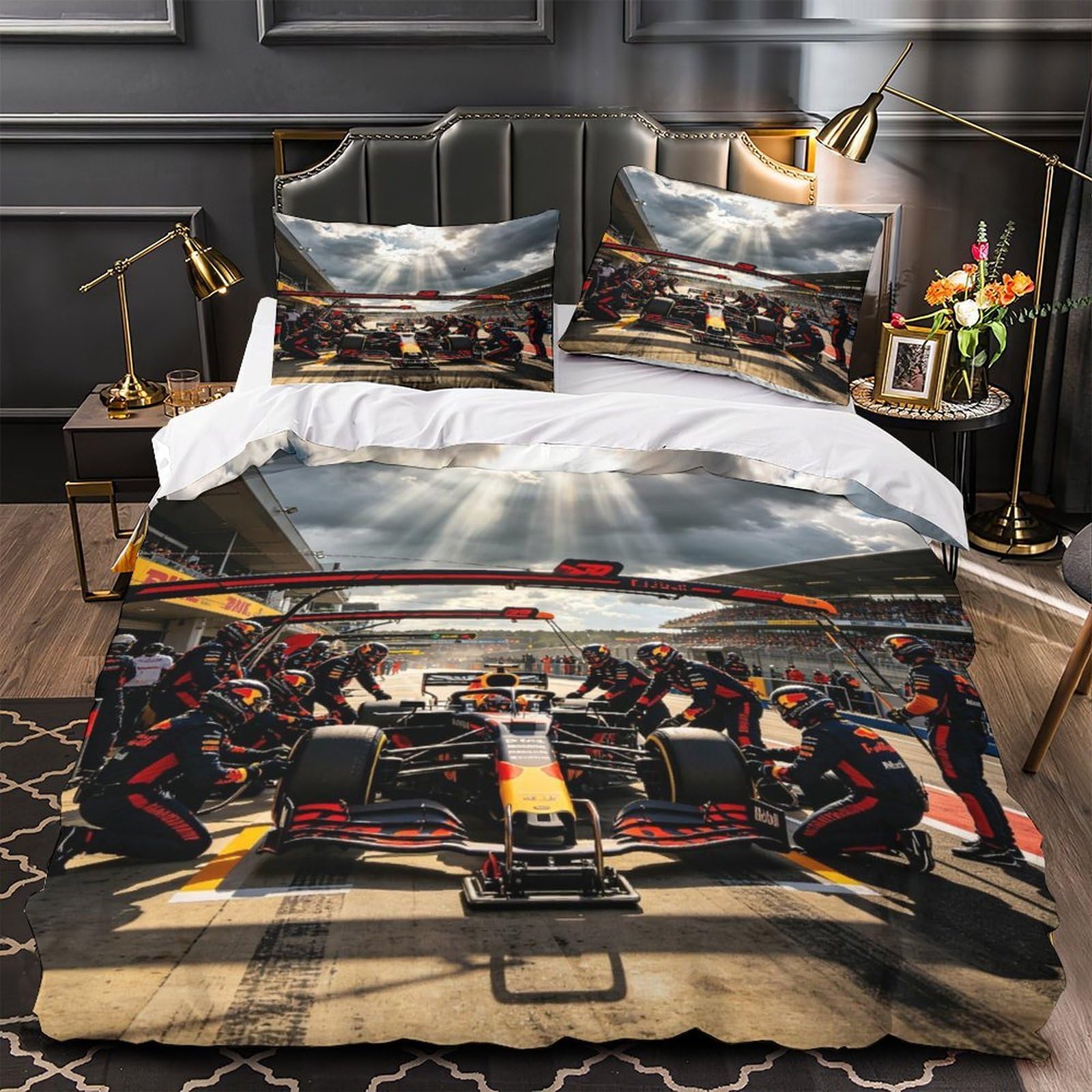 3U6C4M9K Hypoallergenic Bedding Set Formulaa Racing, Cozy Bedspread 3D Printed Pit Stop Quilt Cover Double（200x200cm）, Microfiber Duvet Cover Pillowcase