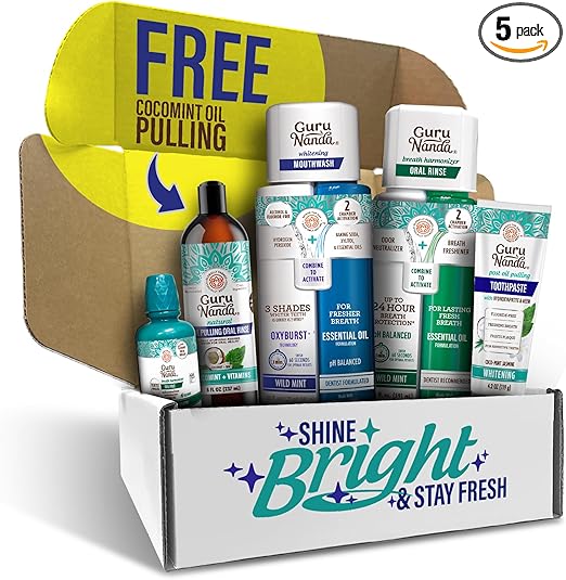 GuruNanda Shine Bright Stay Fresh – Dual Barrel Whitening & Breath Harmonizer Mouthwash & Neem Toothpaste for Long-Lasting Fresh Breath & Teeth Whitening
