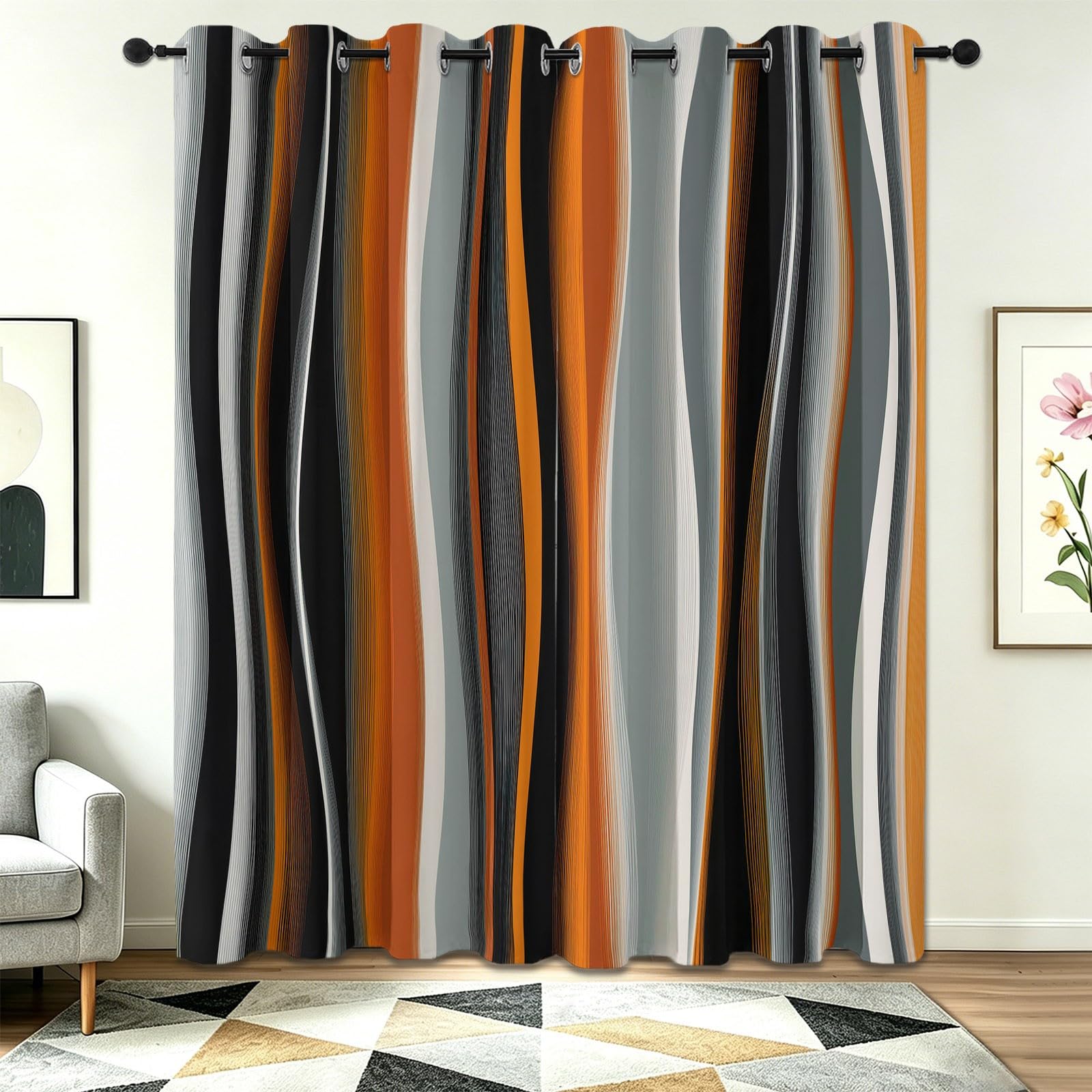 Gestreift Abstrakt Blickdichter Thermovorhang - Hitzeschutz Vorhänge, Verdunkelungsvorhang für Fitnessraum Wohnzimmer, mit Muster Geschwungene Streifen Farbverlauf/Ombre, H166×B75 cm, 2er Set